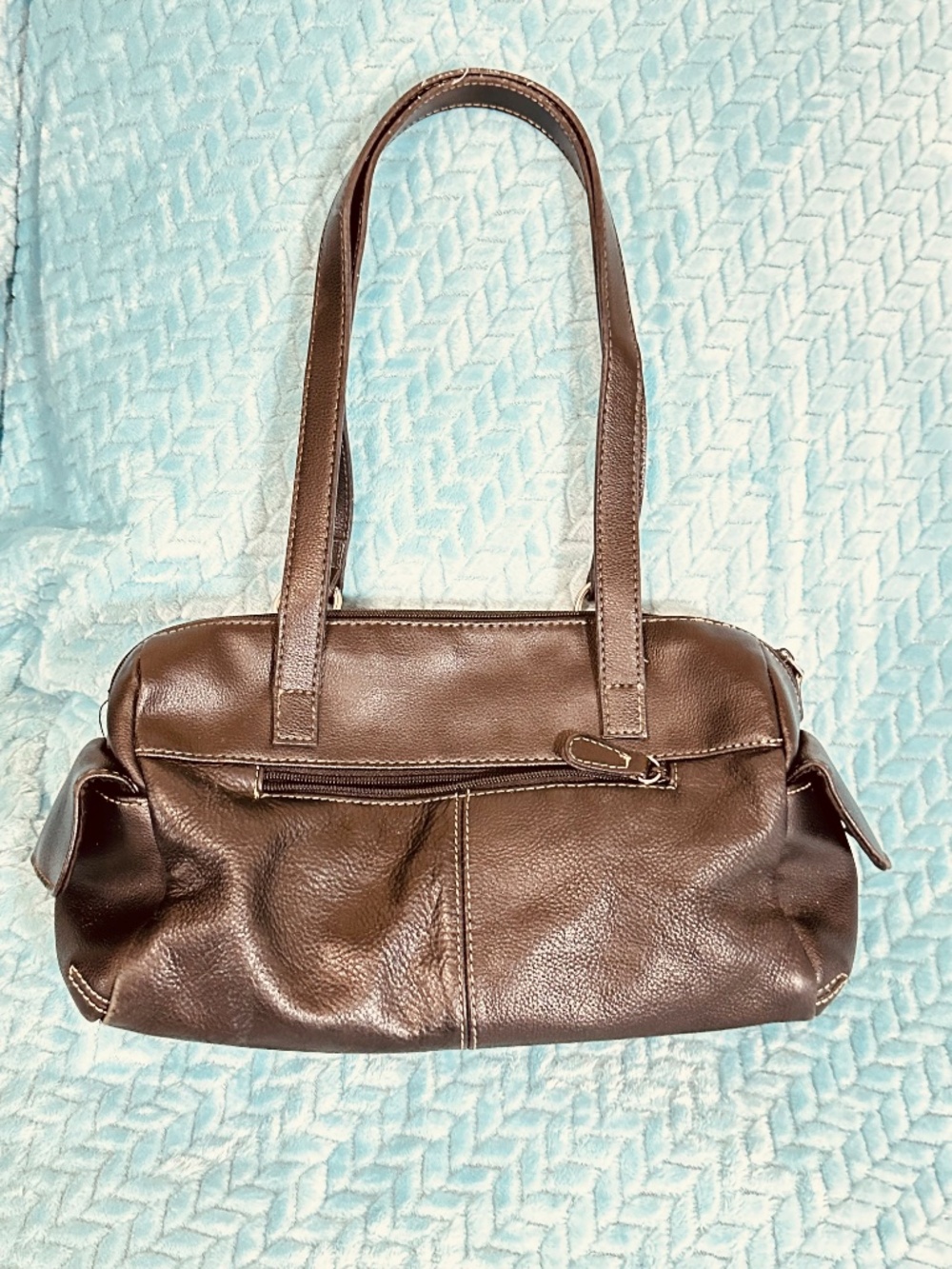 Black Genuine Leather Shoulder Bag Soft Pebbled Slouchy Zip Top Everyday Purse - Picture 3 of 15
